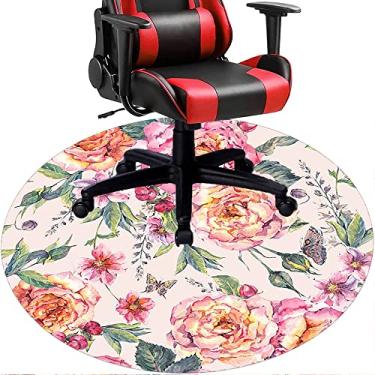 Imagem de Tapete de cadeira de escritório com flores, textura de flor, tapete de cadeira de mesa para piso de madeira de escritório em casa, protetor de piso de pilha baixa, redondo de 91 cm