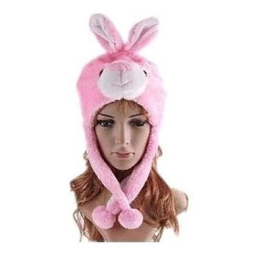 Imagem de Touca Gorro Bichinho Animal Zoo Frio Fantasia Coelhinho Rosa - oem