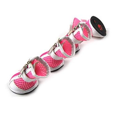 Imagem de Zunea Sapatos para cachorros pequenos para o verão com pavimento quente, botas de malha respirável ajustáveis e antiderrapante, com zíper, bota para cães, protetor de pata de poliuretano brancoZunea 1# (LxW: 1.7 * 1.3") rosa CWYP00007-Pink-1