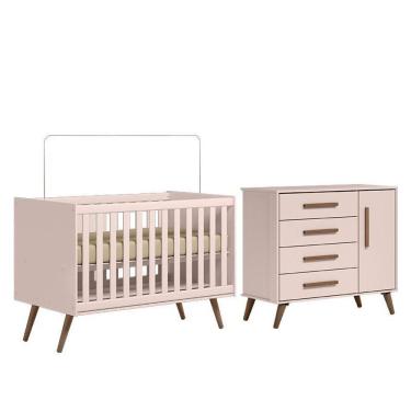 Imagem de Jogo De Quarto Infantil Q Encanto Retrô Com Cômoda E Berço Rosa - Qmovi Rosa