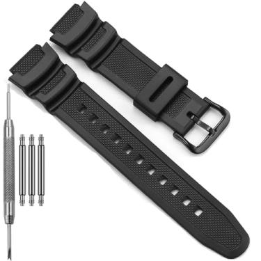 Imagem de Pulseira de relógio de resina natural compatível com Casio AE1000W AE1200WH F108WH W218H W219H W800HG MRW200H Pulseira de borracha impermeável (pulseira preta com fivela preta)