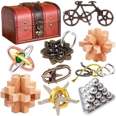 Imagem de Conjunto de quebra-cabeças Brain Teaser KakeDuja Metal Wooden 9 unidades
