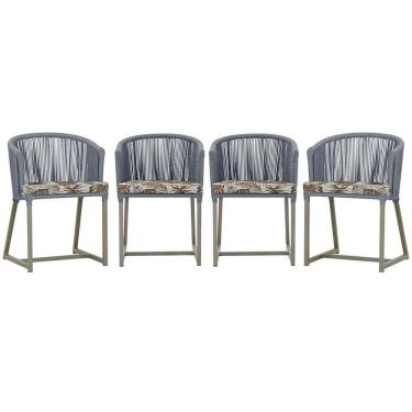 Imagem de 4 Cadeiras De Jantar Noronha Fendi Corda Náutica E6 Trama Prata