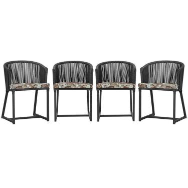 Imagem de 4 Cadeiras De Jantar Noronha Preta Corda Náutica E6 Trama Preto