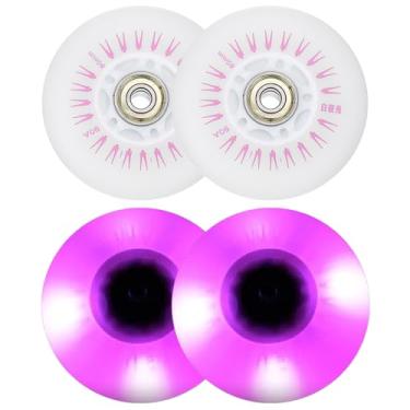 Imagem de PATIKIL Rodas de skate em linha iluminadas 80 mm, 4 peças de rodas em linha piscando LED 90A PU com rolamentos para substituição de scooter interno/externo, rosa
