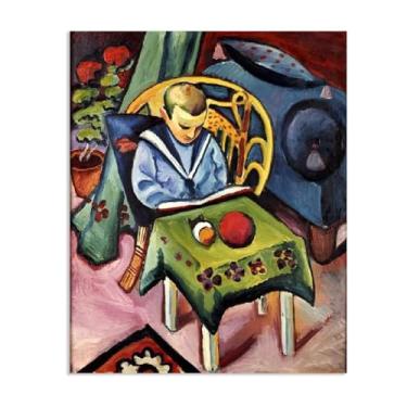 Imagem de SDYJ6GSW August Macke Prints Painting Boy with a Book and Toys Poster Expressionism Wall Art Famous Painting Reproduções para sala de estar decoração de casa 105 x 80 cm (104.1x78.7 cm) sem moldura