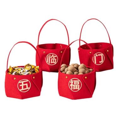 Imagem de Cesta de frutas secas para decoração, conjunto de cesta de frutas secas, Cesta de frutas secas com caixa de doces não tecido vermelha, Fontes de festa portáteis simples Decoração de mesa multiuso prát