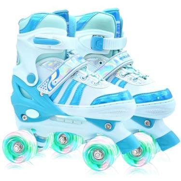Imagem de Patins para crianças, quadriciclos ajustáveis para adolescentes de 5 a 8 anos com rodas iluminadas, patins infantis para iniciantes para locais internos e externos