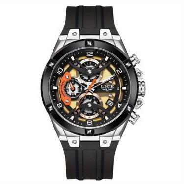 Imagem de Relógio Esportivo Masculino Com Cronógrafo Movimento Quartzo Resistente Até 3atm Preto Dourado