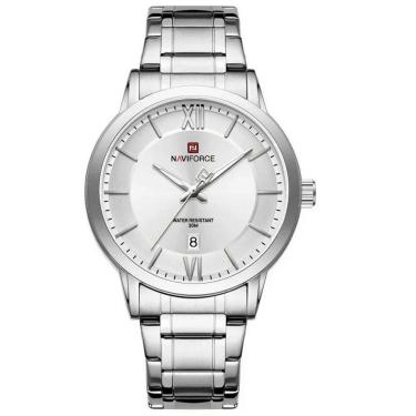 Imagem de Relógio De Quartzo Masculino Pulseira Em Aço Inoxidável 3atm à Prova D´agua Branco Prata