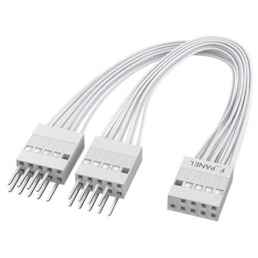 Imagem de Divisor de interruptor de alimentação de PC, divisor de jumper de placa mãe de 9 pinos, 1 adaptador fêmea para 2 adaptadores macho para Power SW, Reset SW, Power LED, HDD LED (branco)