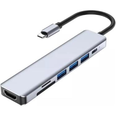 Imagem de Hub USB 7 em 1 Adaptador USB-C Premium com Saída HDMI 4K a 60Hz, 7 Portas, USB 3.0, Leitor de Cartão SD, Fonte de Alimentação Tipo C, Carregamento Rápido Multiportas 7x1 Premium