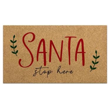 Imagem de Tinideya 1 capacho de coco de boas-vindas de Natal 17 x 76 cm tapete de decoração de varanda de Natal antiderrapante de fibra natural capacho frontal para decoração de casa, interior e exterior (Santa