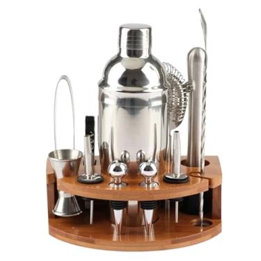Imagem de ZZTWER Conjunto de coqueteleira de aço inoxidável de 13 peças, conjunto de coqueteleira de 750 ml, kit de barman com suporte de bambu para conjunto de coqueteleira DIY