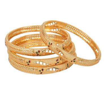 Imagem de Touchstone NOVA Coleção Golden Bangle Indian Bollywood Desire Mesh Wire Floral Inspirado Rajasthan Meenakari Esmalte Exótico Designer Joias Pulseiras Conjunto de 4. Em tom dourado para mulheres.