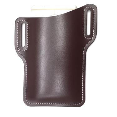 Imagem de Pochete de couro retrô Crazy Horse, masculina, com fecho de cinto, impermeável, para esportes ao ar livre, Marrom escuro, Lazer