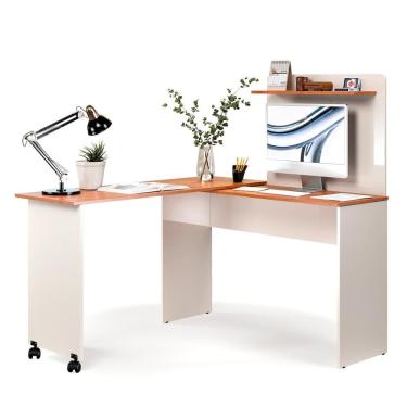 Imagem de Escrivaninha em L 2 em 1 com Rodízios e Prateleira