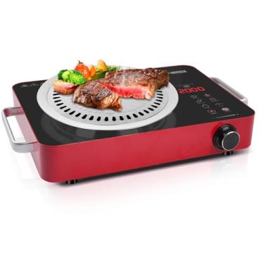 Imagem de Fogão elétrico de queimador único, fogão elétrico portátil de 2000 W, placa quente de vidro de cerâmica com trava de segurança para crianças, temporizador, indicador de calor residual