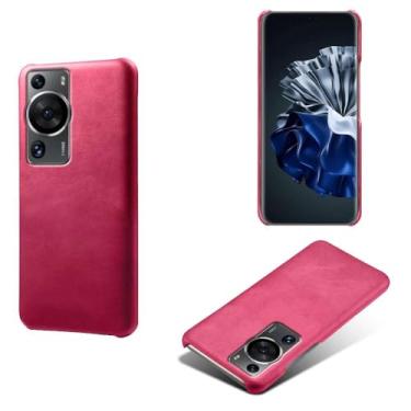 Imagem de Capa para Huawei P60 PRO,Proteção contra quedas,Casca de volta de cor sólida simples,Design de couro de imitação de plástico-Rose
