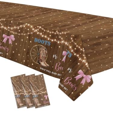 Imagem de FVABO Botas ou laços, decoração de toalha de mesa de revelação de gênero, 3 peças, botas de caubói descartáveis, laços rosa, para meninos ou meninas, artigos de festa, capa de mesa para chá de bebê