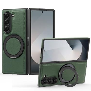 Imagem de Capa de couro magnética para Samsung Galaxy Z Fold 6, [compatível com MagSafe] Capa protetora fina para celular com suporte ajustável com rotação de 360° à prova de choque (verde)