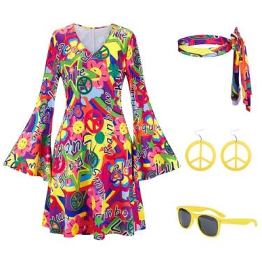 Imagem de Zhitunemi Roupas de discoteca dos anos 70 para mulheres: fantasia hippie feminina vestido de discoteca anos 60 vestidos descolados para festa de Halloween cosplay 33073 roxo-P