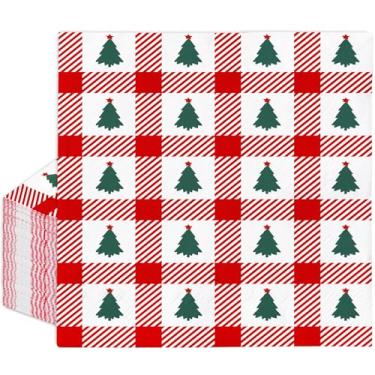Imagem de JarThenaAMCS Guardanapos de papel de Natal, xadrez, árvore de Natal, guardanapo de almoço, descartável, jantar, sobremesa, guardanapo para decoração de mesa
