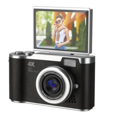 Imagem de Câmera Digital 4K HD Portátil com Tela Giratória Flip 3.0", Zoom 8X, Gravação de Vídeo e Foto, Webcam e Bateria Recarregável – Vlog e Estudo (Preto)