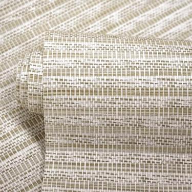 Imagem de Ansehan Wallcovering W905 Coleção Toldo 91,4 cm L x 8 m C, Papel Natural Tecido de Grama Textura Moderna Revestimento de Parede para Sala de Estar Quarto Característica Parede Biscotti