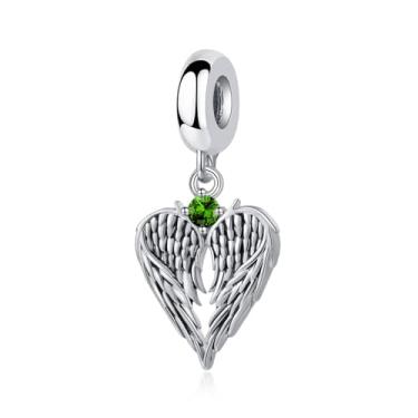 Imagem de Pingente de asa de anjo QeenseKc com 12 pedras do mês de nascimento para pulseira Pandora presente feminino, Cobre, Strass