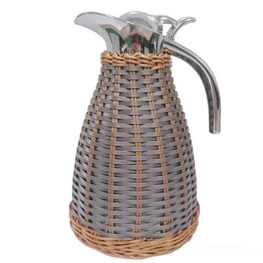 Imagem de SXYMTSW Jarro térmico de parede dupla de 1,5 litro/1,445 g, jarro térmico com isolamento térmico, jarro de vime, para apartamento, acampamento, casa, restaurante (cor: cinza)