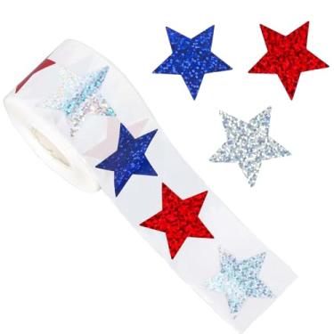 Imagem de Adesivos de estrela patriótica 4 de julho etiquetas de selo autoadesivos a laser 2,5 cm 500 peças para o Dia da Independência Memorial Day Envelope scrapbook cartão decoração presente