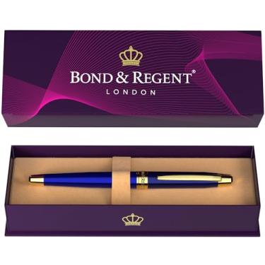 Imagem de Bond & Regent Caneta esferográfica azul real e ouro 24 quilates - Certificado de luxo | Bom presente para homens e mulheres