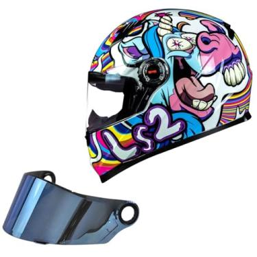 Imagem de Kit Capacete Feminino Ls2 FF358 Bubble Rosa Esportivo + Viseira Azul (60)