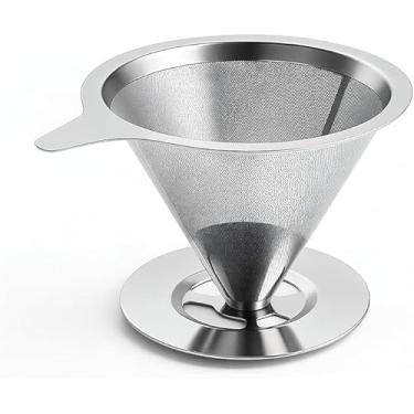 Imagem de Coador de Cafe Inox Reutilizavel Filtro Permanente 102 com Suporte Integrado, Peneira Fina Dupla Camada, Lavavel e Ecologico, Ideal para Cafa Manual sem Papel, Compativel com Xicaras e Garrafas