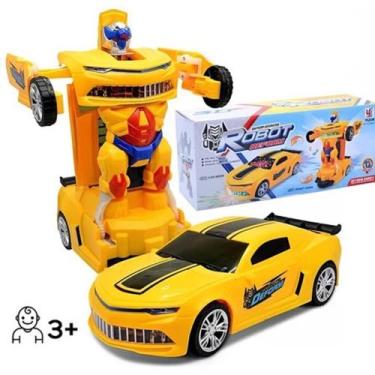 Imagem de Carro Camaro Amarelo Vira Super Robô Transformes Som Luz Led Brilhante