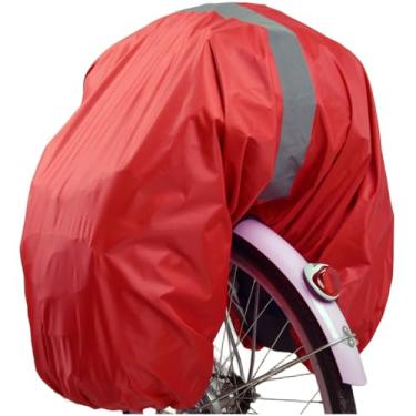 Imagem de VAOLOAV Capa de chuva traseira de bicicleta 100L com faixa refletiva capa de chuva para porta-malas de bicicleta vermelha
