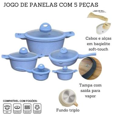 Imagem de Jogo De Panelas 5 Peças Antiaderente Indução Gás Conjunto Revestido Ce