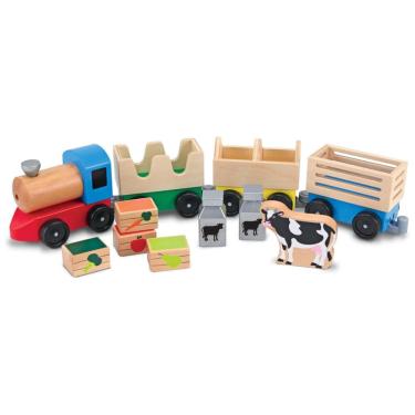 Imagem de Kit de Trem de Fazenda Infantil de Madeira com 3 Vagões Interligados para Crianças Acima de 3 Anos, Melissa & Doug