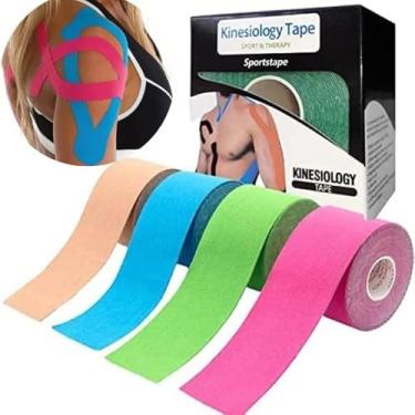 Imagem de Fita Kinesy Tape Bandagem Elástica Adesiva para Fisioterapia Lesão Muscular Rolo 5cm x 5m Funcional Treino Recuperação Muscular, Evita Lesões - Cores Sortidas