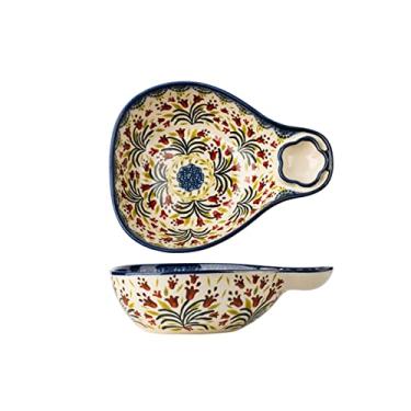 Imagem de SUNESA Prato de serviço, pratos de jantar de bolinho de massa de grande capacidade, prato de jantar feito à mão de cerâmica de 20 cm, para casa, criativo, vintage, tigela de salada, pratos seguros