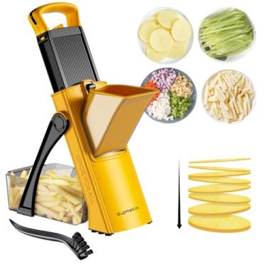 Imagem de SupMaKin Cortador de mandril seguro atualizado para cozinha, fatia de alimentos vegetais de entrada maior, fatiador de batata fatiador de batata, espessura ajustável multi bandolim, Julienne + Dicer