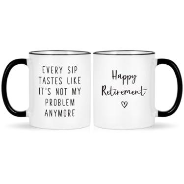 Imagem de YHRJWN Presente de aposentadoria para mulheres, homens, presentes de aposentadoria para mãe, pai, amigos, colega de trabalho, professor, chefe, caneca Happy Retired 2025, Not My Problem Anymore, 325