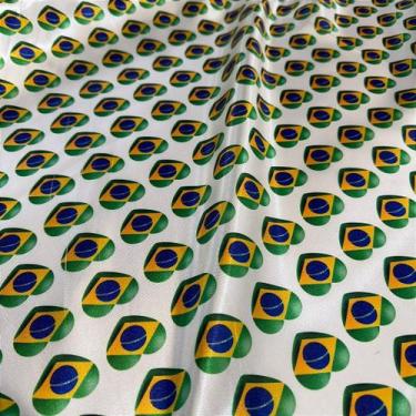 Imagem de Tecido Cetim Estampado Brasil Patriota 1,40m para Decorações e Festas 