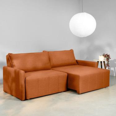 Imagem de Sofá Cama Retrátil e Reclinável 3 Lugares 250cm em Linho Baraúna Cabecasa Madeiraoriginals Terracota