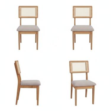 Imagem de Kit 4 Cadeiras Estofadas Encosto Telado Estrutura 100% Mdf Bolonha Freijó/Bege Rustico