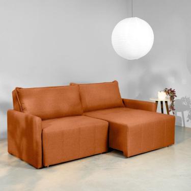 Imagem de Sofá Cama Retrátil e Reclinável 3 Lugares 180cm em Linho Baraúna Cabecasa Madeiraoriginals Terracota
