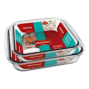 Imagem de Kit 2 Assadeira forma lasanheira De Vidro Quadrada Travessa Marinex 1.