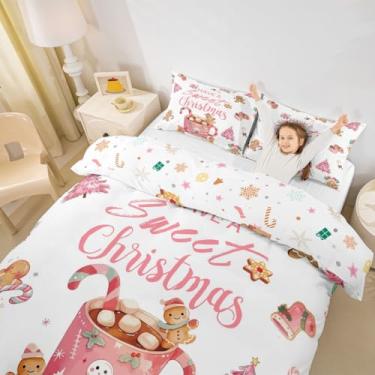 Imagem de Erosebridal Conjunto de cama Merry Christmas, capa de edredom casinha de gengibre, casinha de gengibre, doce café, quente, capa de cama de inverno, sem edredom