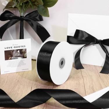Imagem de Fita de cetim sólida preta de 3,8 cm, fita de tecido de 50 metros para embrulhar presentes, laços de cabelo, corsages bolos e buquês florais